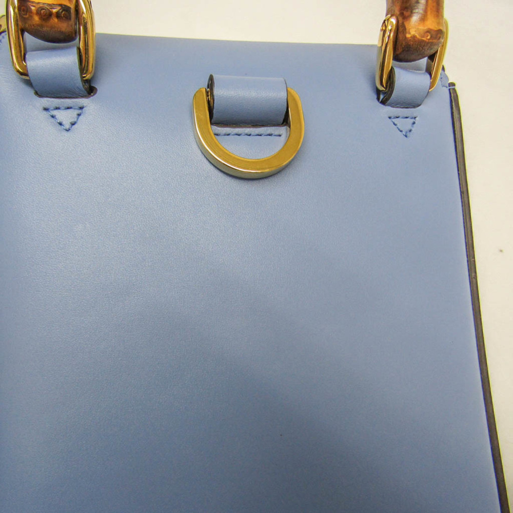 GUCCI Authentic Blue Leather Bamboo Shoulder Bag - Picture 7 of 16